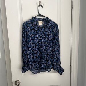Blue Floral Long Sleeve Blouse
